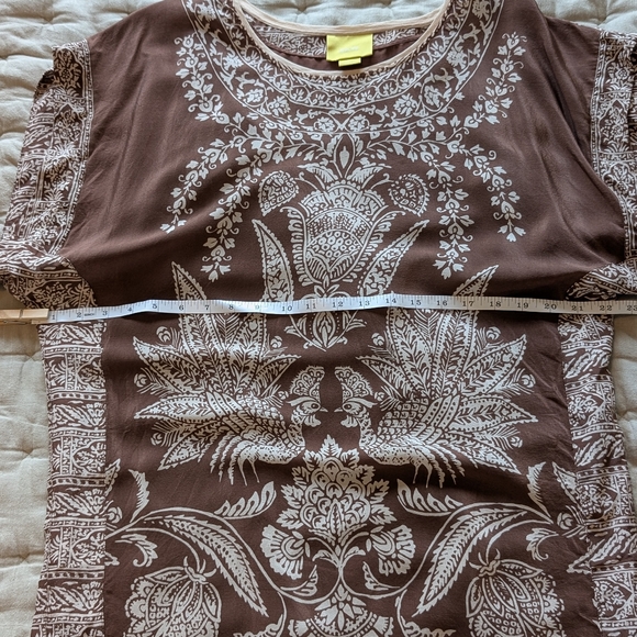 Maeve- Brown and White Patterned Shift Dress With Attached Slip - Picture 9 of 13